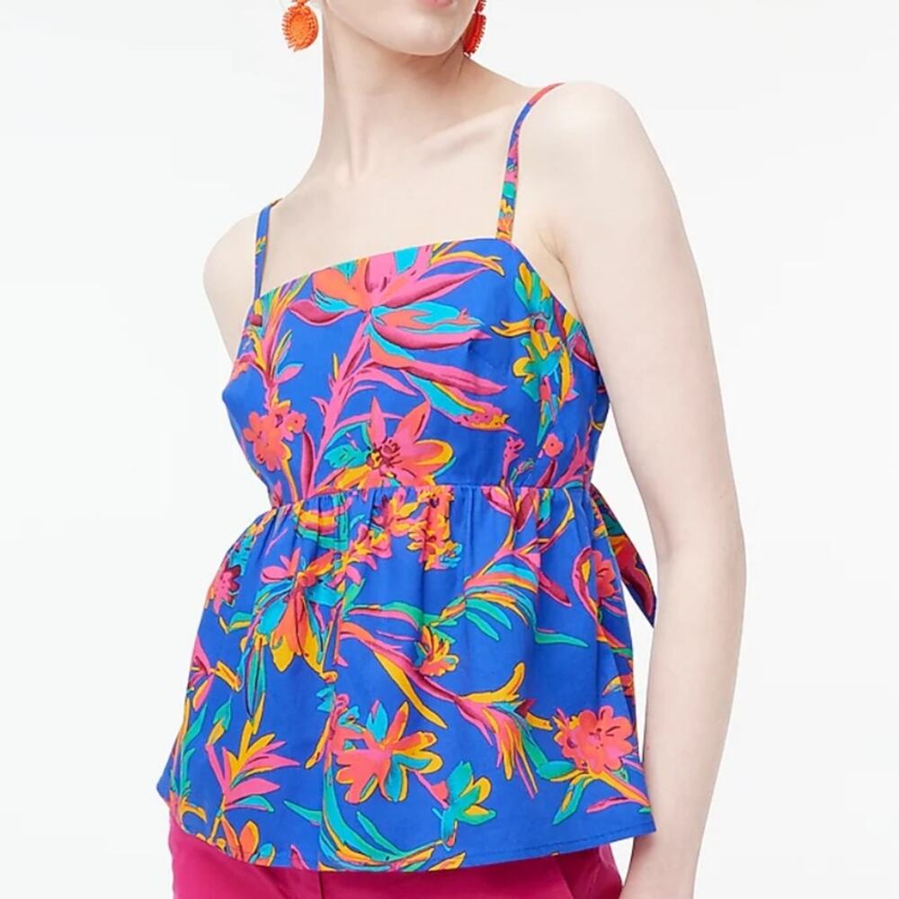 J crew women's size 4 small re imagined tropical blue tank new tie back resort b